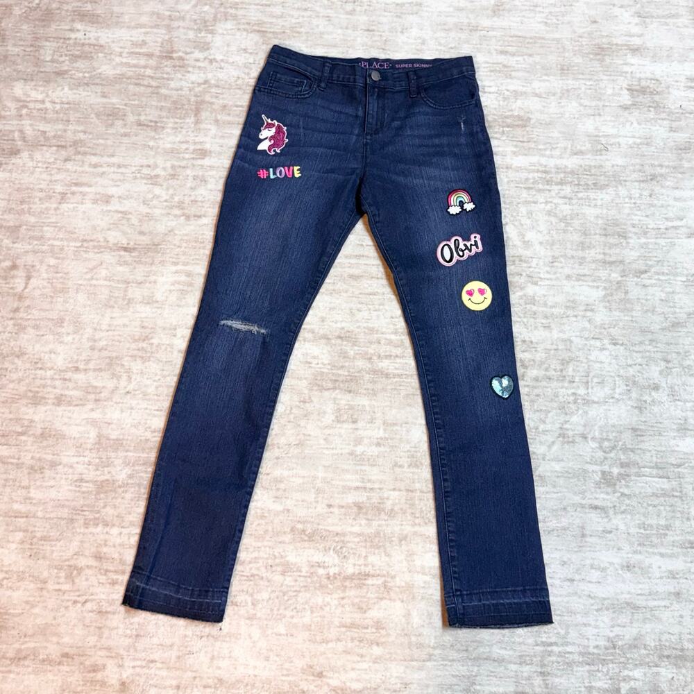 Children’s Place Girls 14 Jeans Super Skinny Twilight Patchwork Unicorn Sequin